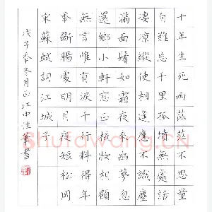 刘正江 硬笔楷书 苏轼词江城子