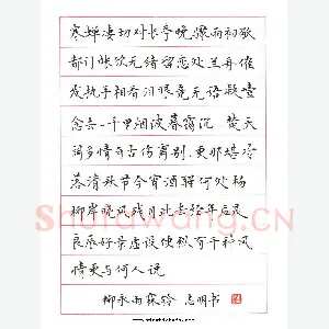 刘志明 硬笔楷书 柳永词雨霖铃