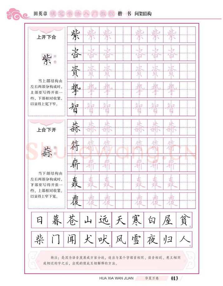 田英章硬笔楷书字帖,摘自田英章硬笔书法入门教程 楷书间架结构