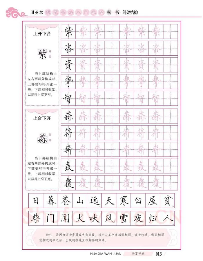 田英章硬笔楷书字帖,摘自田英章硬笔书法入门教程 楷书间架结构