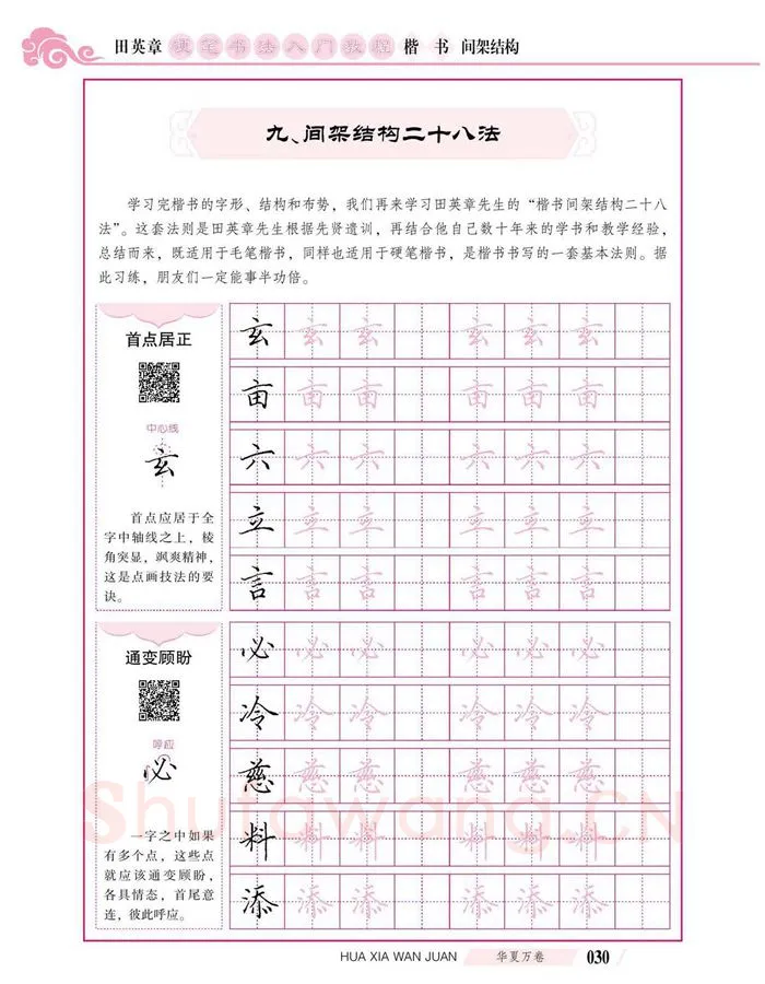田英章硬笔楷书字帖,摘自田英章硬笔书法入门教程 楷书间架结构