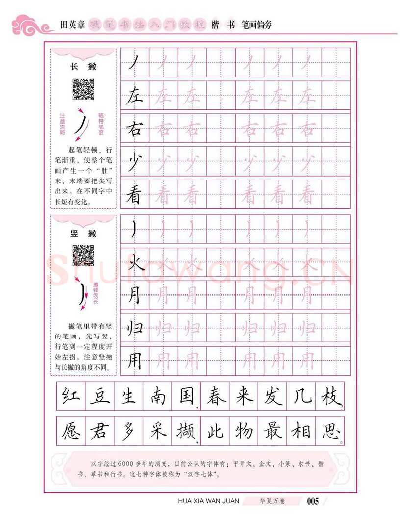 田英章硬笔楷书字帖,摘自田英章硬笔书法入门教程 楷书偏旁字帖