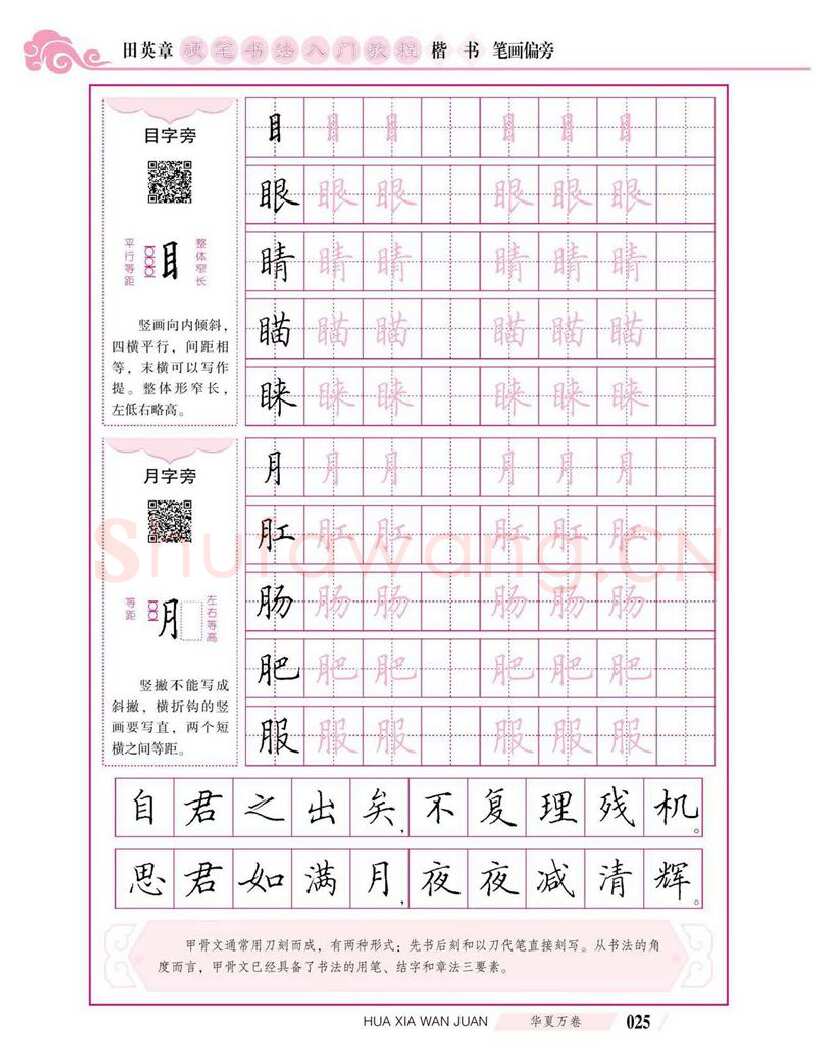 田英章硬笔楷书字帖,摘自田英章硬笔书法入门教程 楷书偏旁字帖