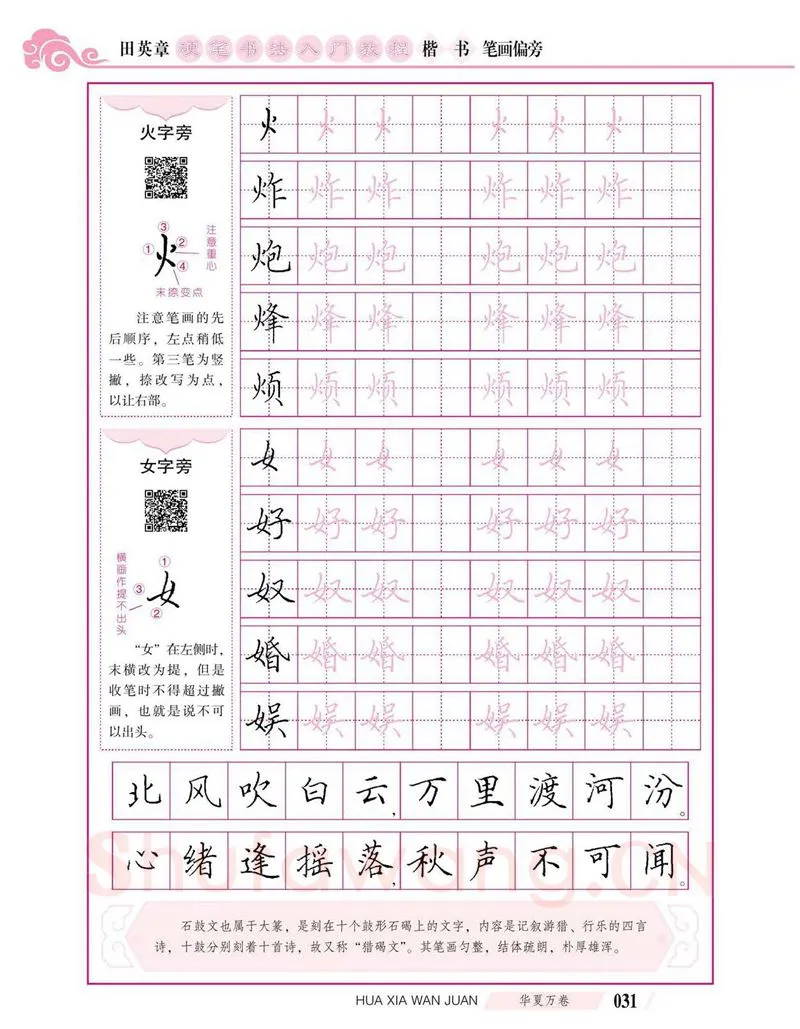 田英章硬笔楷书字帖,摘自田英章硬笔书法入门教程 楷书偏旁字帖