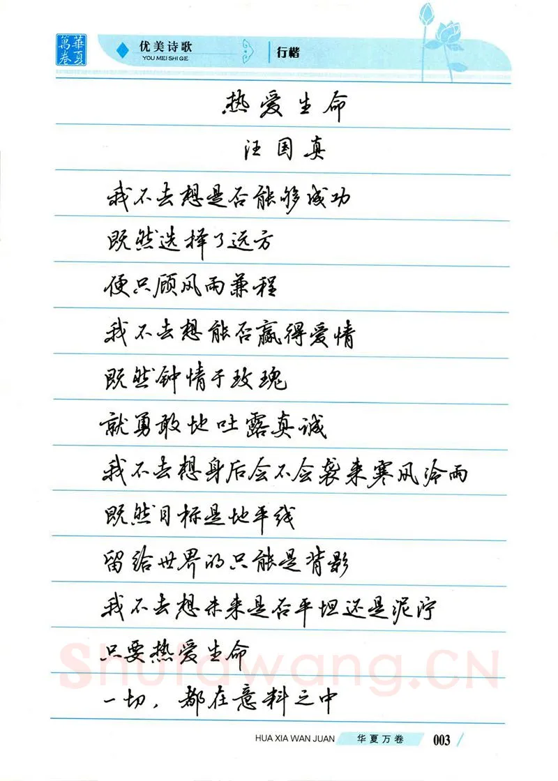 吴玉生硬笔楷书字帖,摘自吴玉生优美诗歌行楷字帖