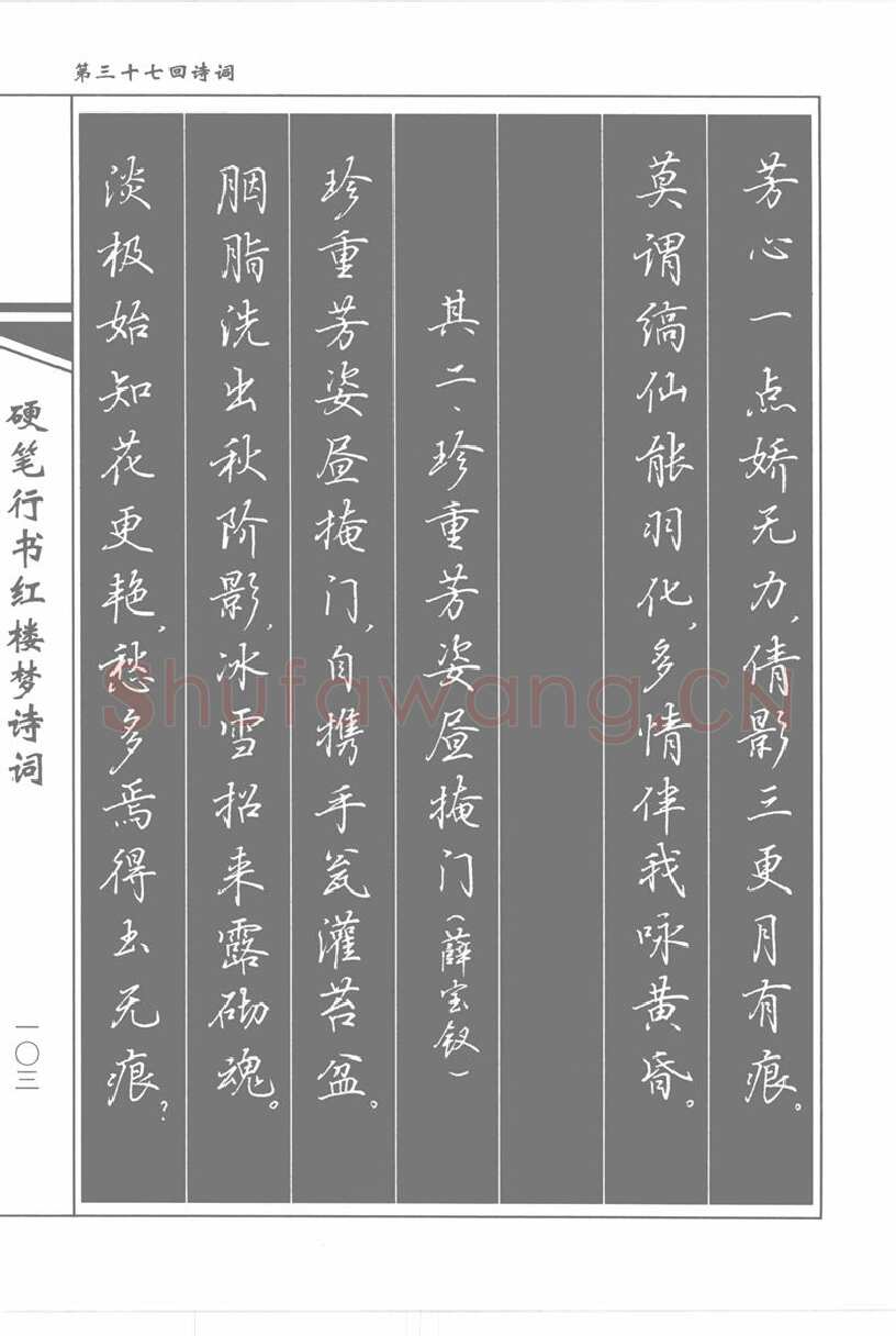 吴玉生硬笔行书字帖,摘自吴玉生硬笔行书红楼梦诗词