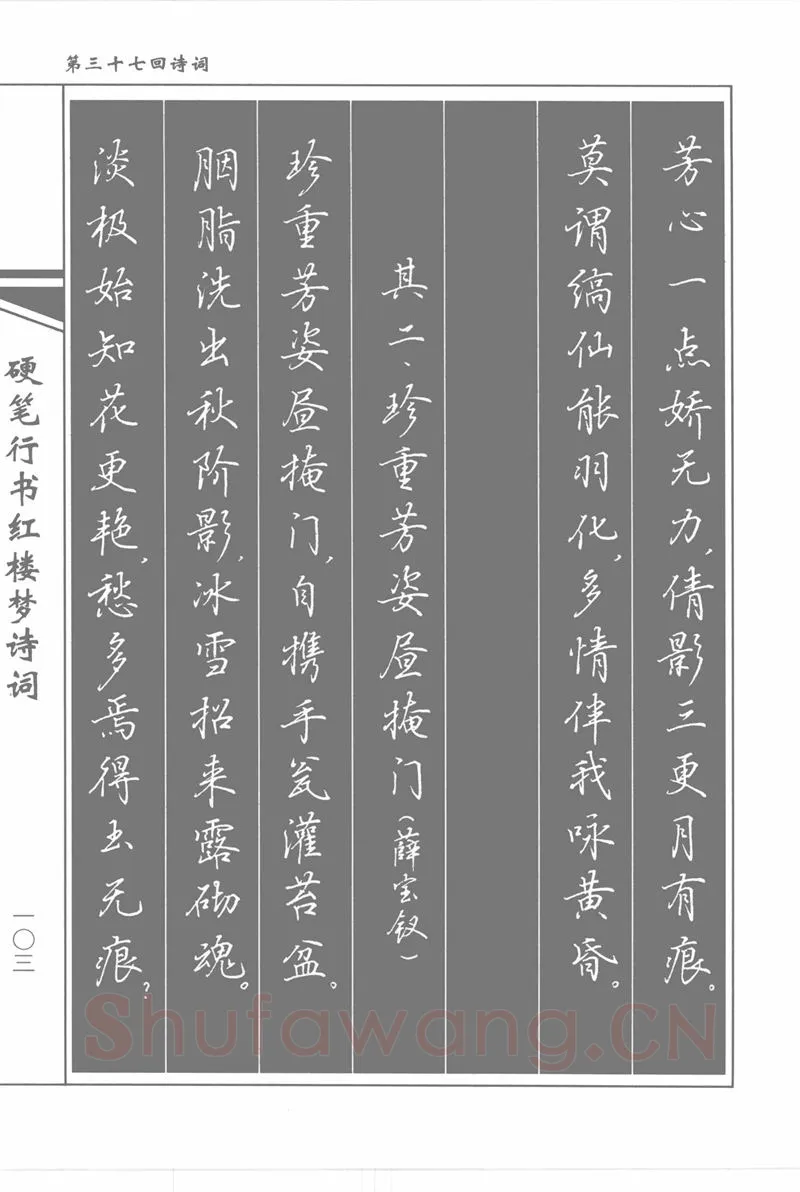 吴玉生硬笔行书字帖,摘自吴玉生硬笔行书红楼梦诗词