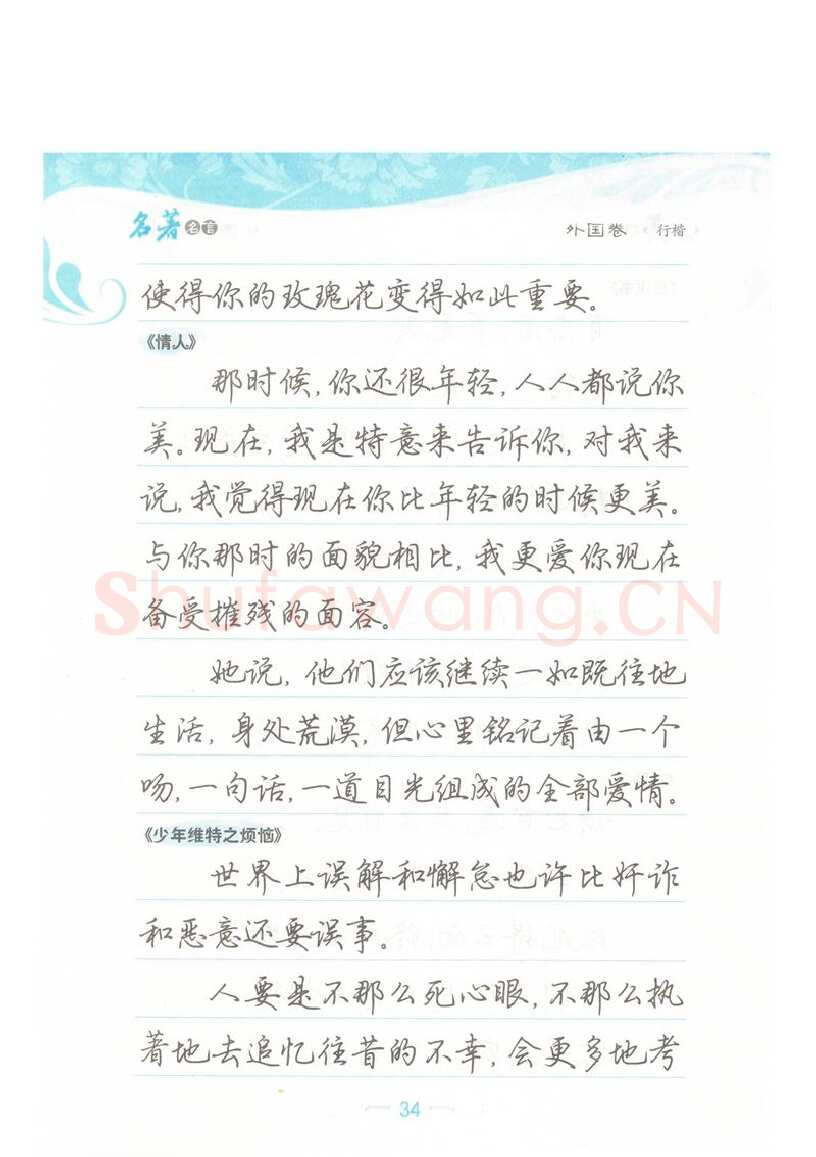 荆霄鹏硬笔硬笔字帖,摘自荆霄鹏行楷《名著名言》字帖