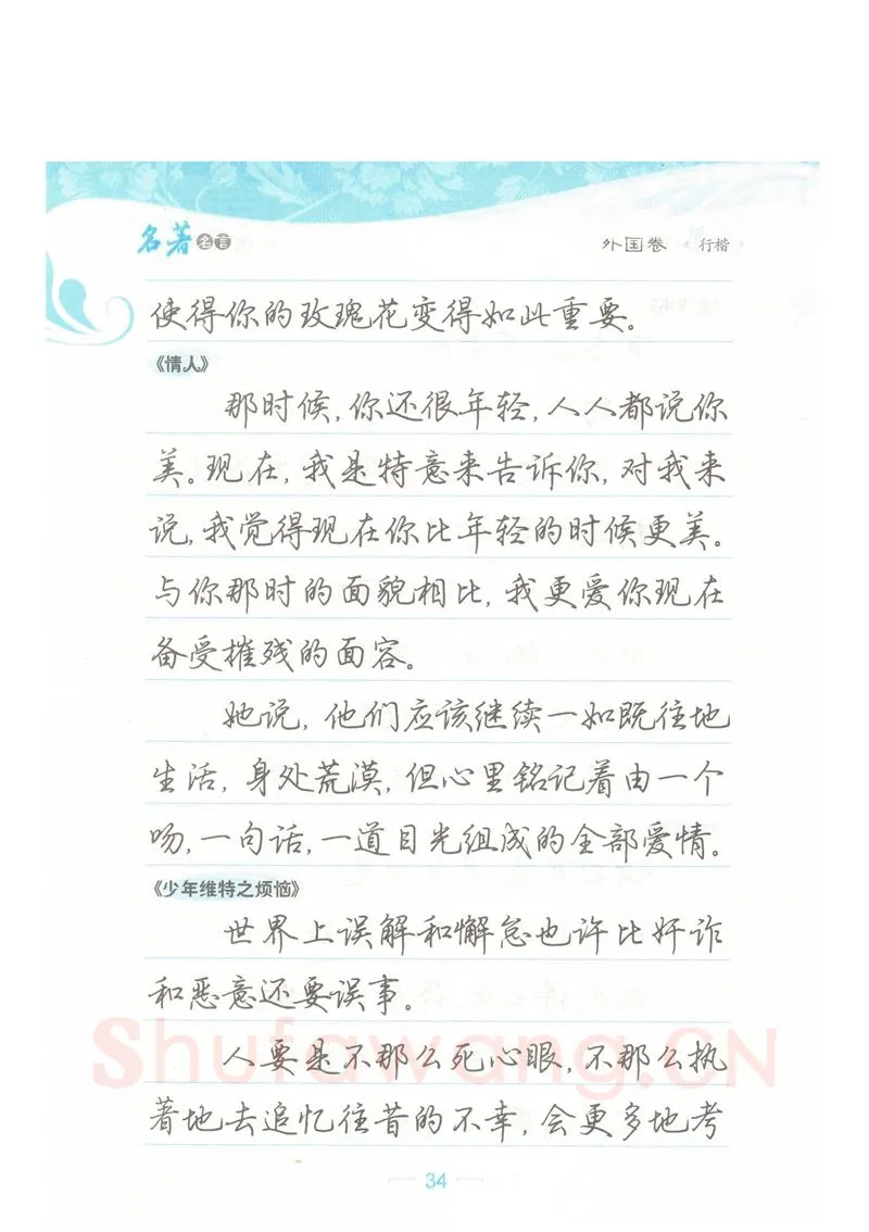 荆霄鹏硬笔硬笔字帖,摘自荆霄鹏行楷《名著名言》字帖