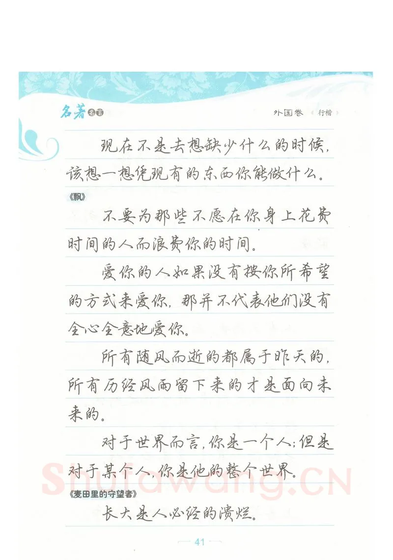 荆霄鹏硬笔硬笔字帖,摘自荆霄鹏行楷《名著名言》字帖