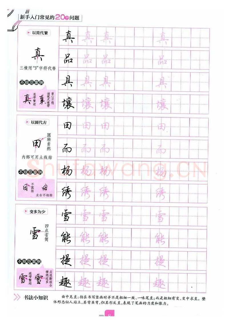 荆霄鹏硬笔硬笔字帖,摘自荆霄鹏《新手入门常见的20个问题》行楷