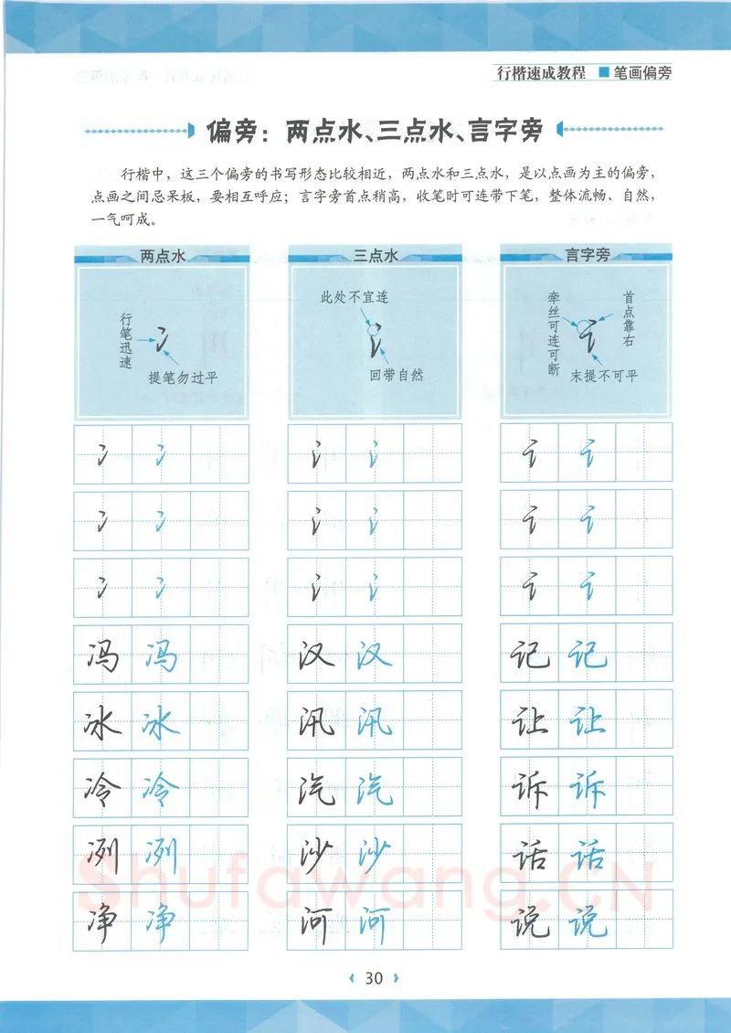 荆霄鹏硬笔硬笔字帖,摘自荆霄鹏行楷速成教程字帖-笔画偏旁