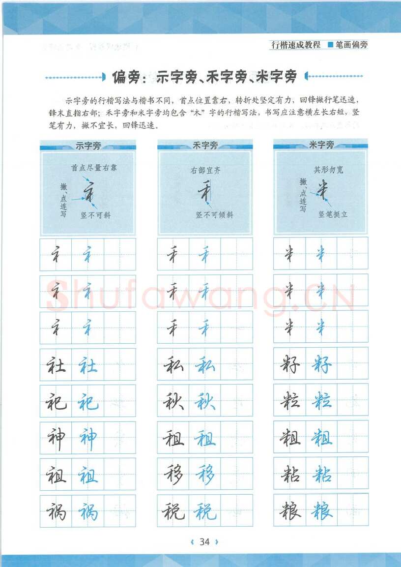 荆霄鹏硬笔硬笔字帖,摘自荆霄鹏行楷速成教程字帖-笔画偏旁