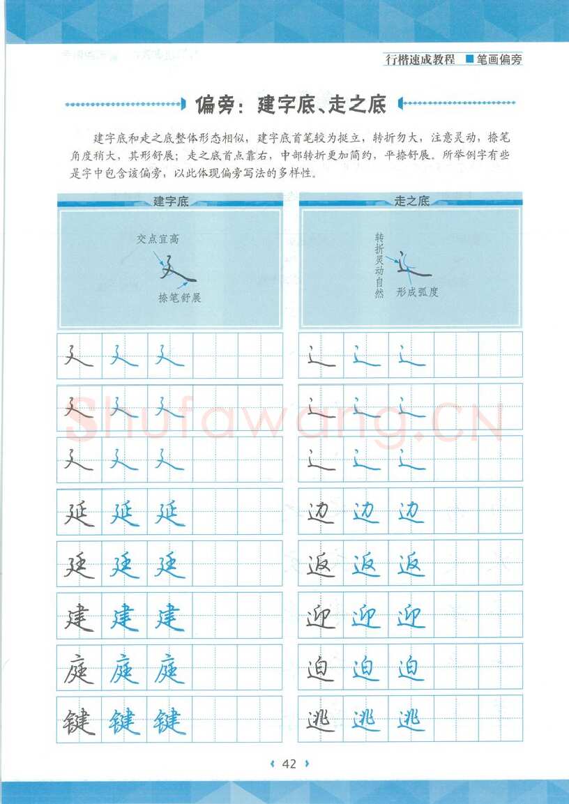 荆霄鹏硬笔硬笔字帖,摘自荆霄鹏行楷速成教程字帖-笔画偏旁