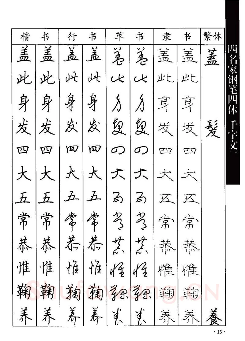 顾仲安硬笔硬笔字帖,摘自顾仲安-沈鸿根等四名家钢笔四体《千字文》