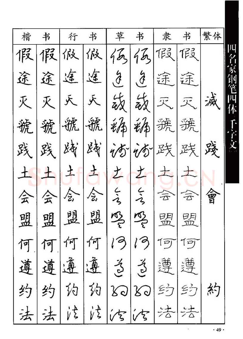 顾仲安硬笔硬笔字帖,摘自顾仲安-沈鸿根等四名家钢笔四体《千字文》