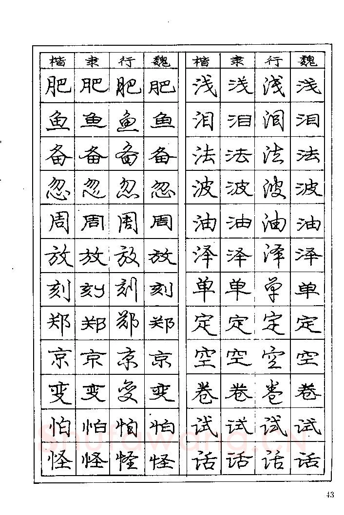 庞中华硬笔楷书字帖,摘自《庞中华钢笔字帖》84版