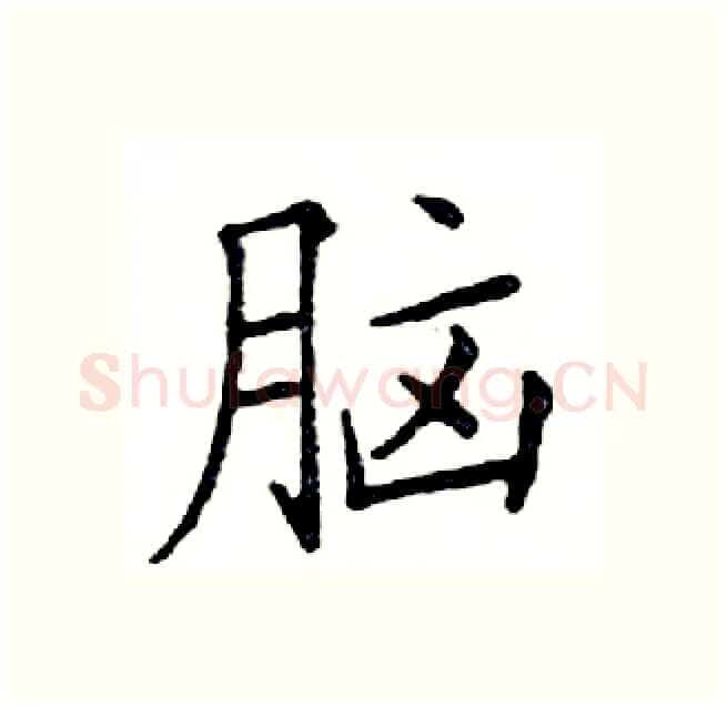 脑硬笔楷书写法,摘自邓散木硬笔书法字帖